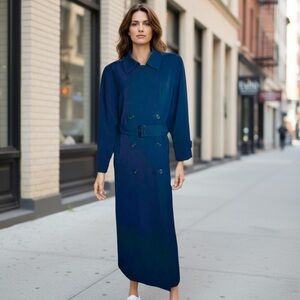 Talbots Double Breasted Navy Blue Maxi Trench Coat